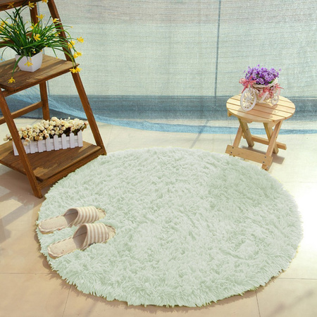 Dywan okrągły Shaggy antypoślizgowy do salonu miękki pluszowy 200x200 XXL, biały