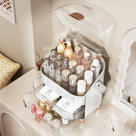 Large set of 3 ARIA acrylic cosmetic organizers with drawers multi-level white design