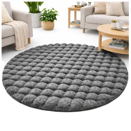 Dywan okrągły Rabbit Bubble 120 cm - miękki puszysty dywan do salonu i sypialni - szary