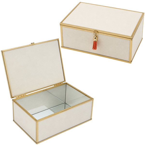 Szkatułka na biżuterię 18x13x7 cm organizer pudełko dekoracyjna pojemna welurowa beżowa