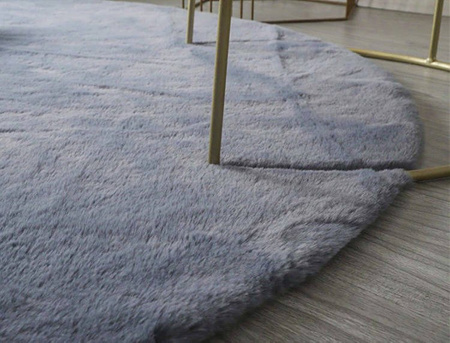 Dywan Okrągły Rabbit futro królika antypoślizgowy miękki loft 90x90, srebrny