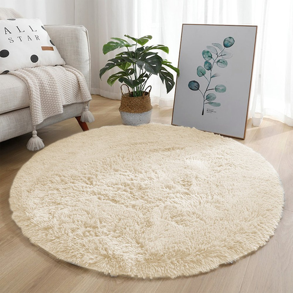 Dywan okrągły Shaggy 90x90 cm, beżowy - pluszowy, miękki do salonu i sypialni