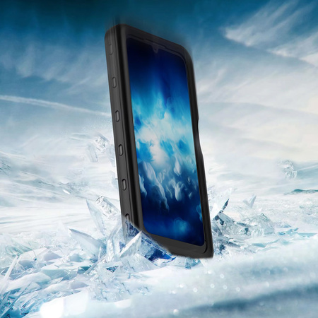 Puzdro vodeodolné IP68 360+ remienok na Samsung Galaxy A25 5G, čierne - ochranné so stojanom