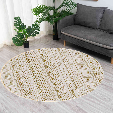 Round carpet NOVO Strado modern beige oriental pattern for living room Sahara 160x160 cm