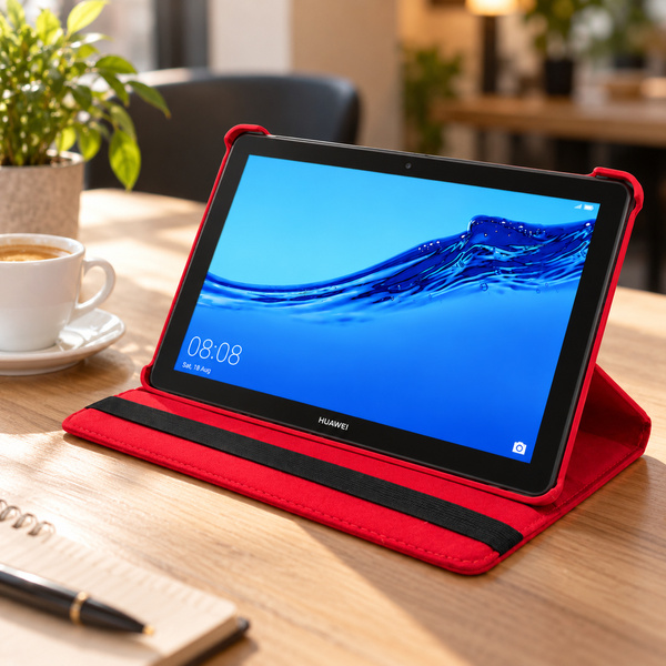 Etui obrotowe do Huawei MediaPad T5 10 10.1 z klapką i podstawką - czerwone