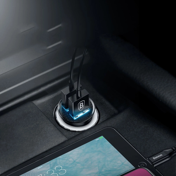 Baseus Circular inteligentná nabíjačka automobilová 2x USB QC3.0 Quick Charge 3.0 Scp Afc 30W