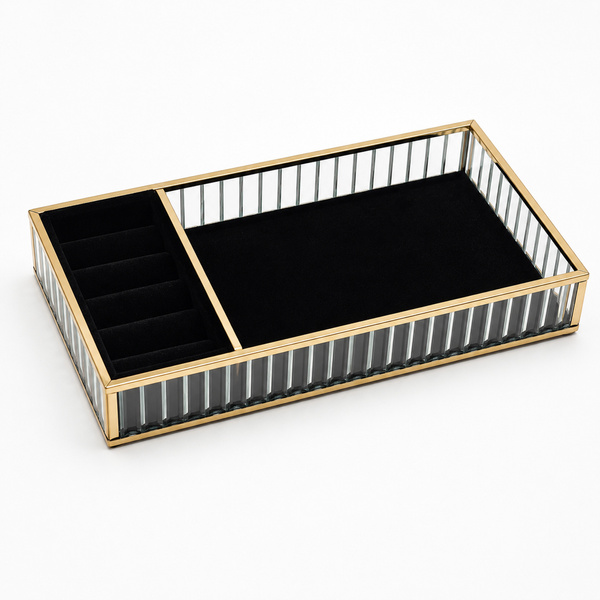 Szklana szkatułka na biżuterię 26x13x4cm organizer pudełko welurowa czarna