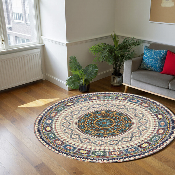 NOVO Strado round rug modern beige torte pattern for living room Oriental 100x100 cm