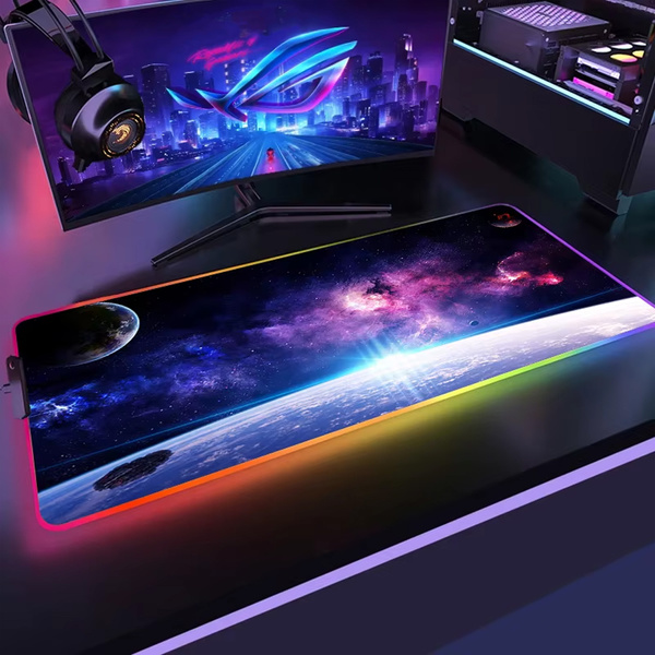 Podložka pod myš podsvietená 80x30 LED na stôl XXL podložka Kosmos