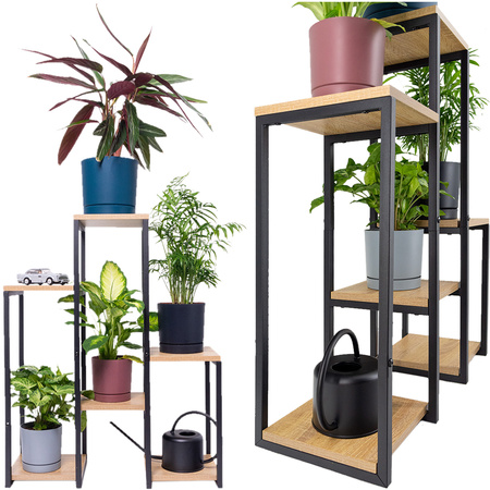 PANORAMA 6 level metal standing flower stand - elegant flower and plant stand OAK