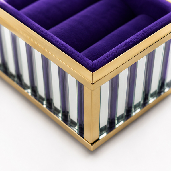 Szklana szkatułka na biżuterię 26x13x4cm organizer pudełko welurowa fioletowa