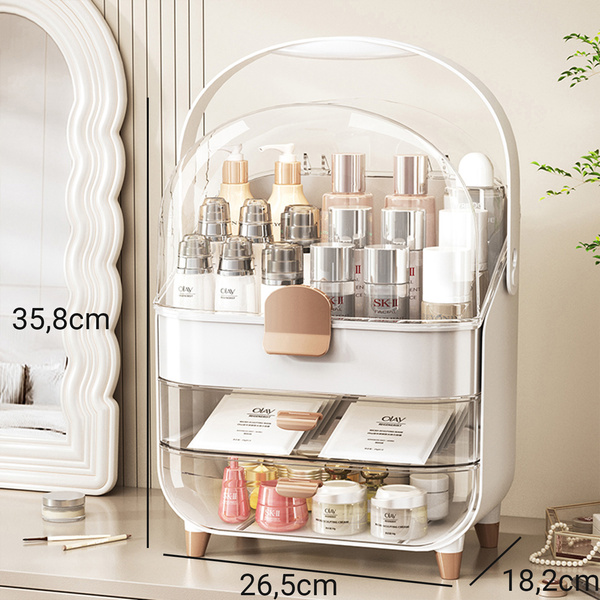 Large set of 3 ARIA acrylic cosmetic organizers with drawers multi-level white design