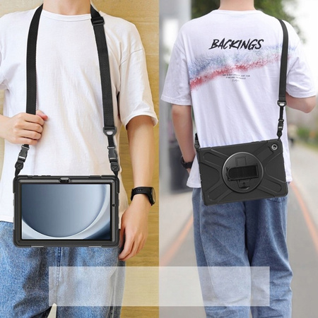 Etui pancerne Armor z uchwytem i paskiem do Galaxy Tab A9 8,7 X110/X115, czarne