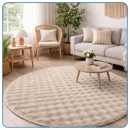 Dywan okrągły Rabbit Bubble 120 cm - miękki puszysty dywan do salonu i sypialni - beżowy