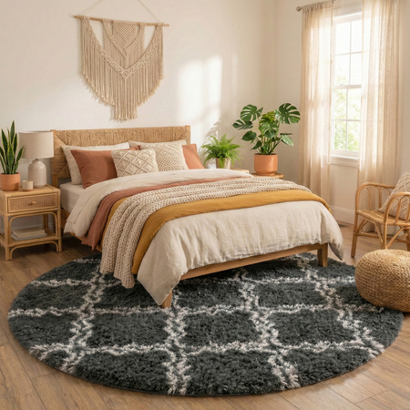 Dywan okrągły do salonu shaggy DECOR antypoślizgowy miękki puszysty 120x120 Grey Lantern