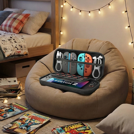 Puzdro na Nintendo Switch 2 2025 Zosilnené do konzolu, čierne - ochranné so stojanom, prístup k portom a tlačidlám