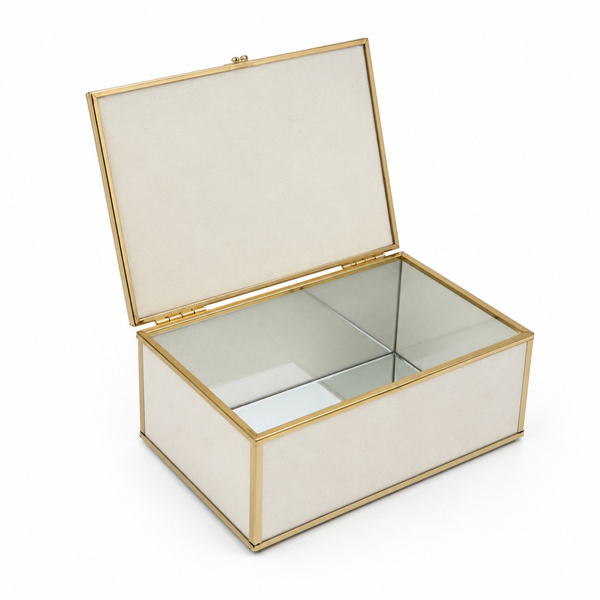 Szkatułka na biżuterię 18x13x7 cm organizer pudełko dekoracyjna pojemna welurowa beżowa