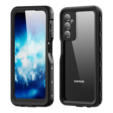 Puzdro vodeodolné IP68 360+ remienok na Samsung Galaxy A25 5G, čierne - ochranné so stojanom