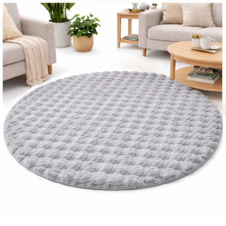 Dywan okrągły Rabbit Bubble 120 cm, srebrny - pluszowy do salonu