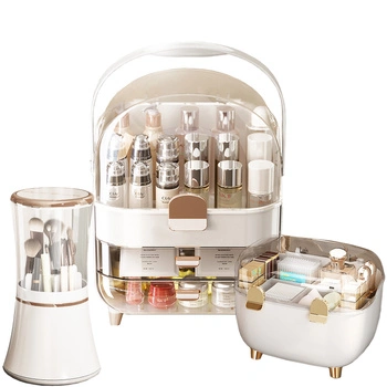 Large set of 3 ARIA acrylic cosmetic organizers with drawers multi-level white design