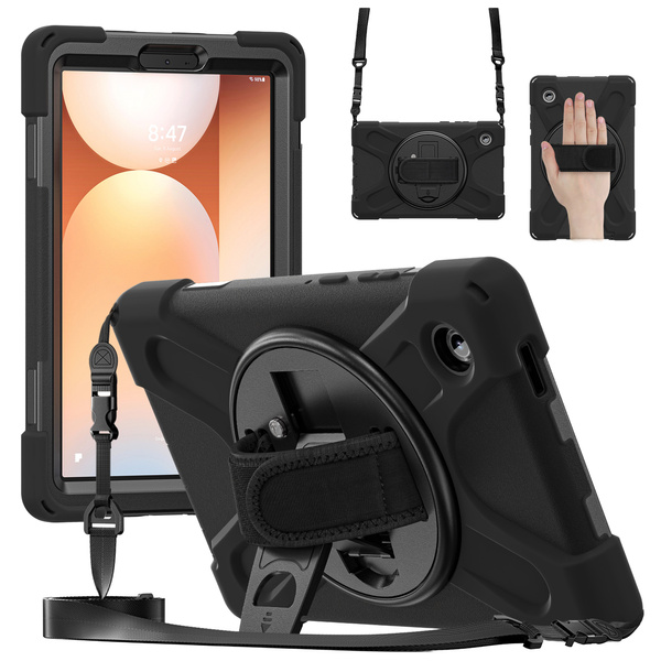 Etui pancerne do Galaxy Tab A11 X135 X133 A9 SM-X110/ SM-X115 z uchwytem - czarne