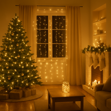 Lampki choinkowe 320 LED białe ciepłe wewnętrzne zewnętrzne 27m Timer IP44, biały
