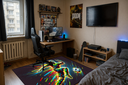 Dywan gamingowy 3D Strado Football 140x200 cm z nowoczesnym motywem piłkarskim do pokoju gracza