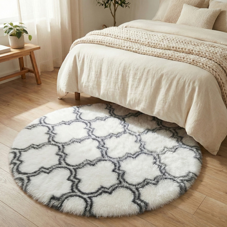 Dywan okrągły do salonu shaggy DECOR antypoślizgowy miękki puszysty 120x120, biały