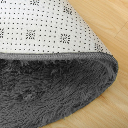 Dywan Shaggy antypoślizgowy okrągły salon miękki pluszowy 160x160, ciemnosrebrny