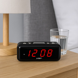 Budík hodiny elektronický digitálny LED 24h hlasný budík, čierny