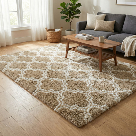 Dywan do salonu shaggy DECOR antypoślizgowy miękki puszysty modny 200x250, khaki