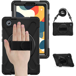 Etui pancerne z uchwytem do Lenovo Tab One 8.7 2025 TB305FU TB305XU z podstawką i paskiem, czarne