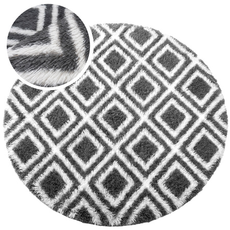 Dywan okrągły do salonu shaggy DECOR antypoślizgowy miękki puszysty 120x120 Black Cube