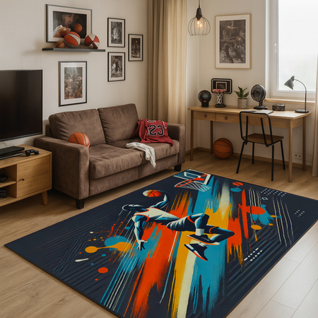 Dywan gamingowy 3D Strado BasketBall 140x200 cm nowoczesny z motywem sportowym do pokoju młodzieżowego