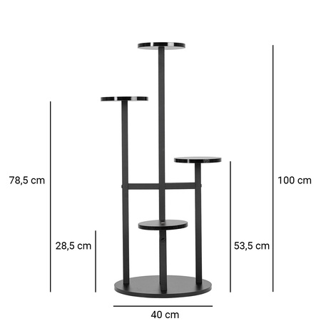 Uniwersalny stojak na kwiaty FINO – czarny, 4-poziomowy kwietnik na 6 doniczek