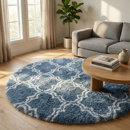 Dywan okrągły do salonu shaggy DECOR antypoślizgowy miękki puszysty 120x120, srebrny