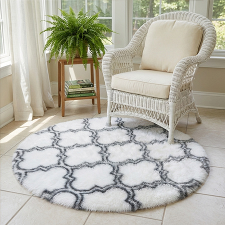 Dywan okrągły do salonu shaggy DECOR antypoślizgowy miękki puszysty 140x140, biały