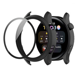 Puzdro 2w1 s tvrdeným sklom na Huawei Watch GT 3 42, čierne - ochranné so stojanom, prístup k portom a tlačidlám