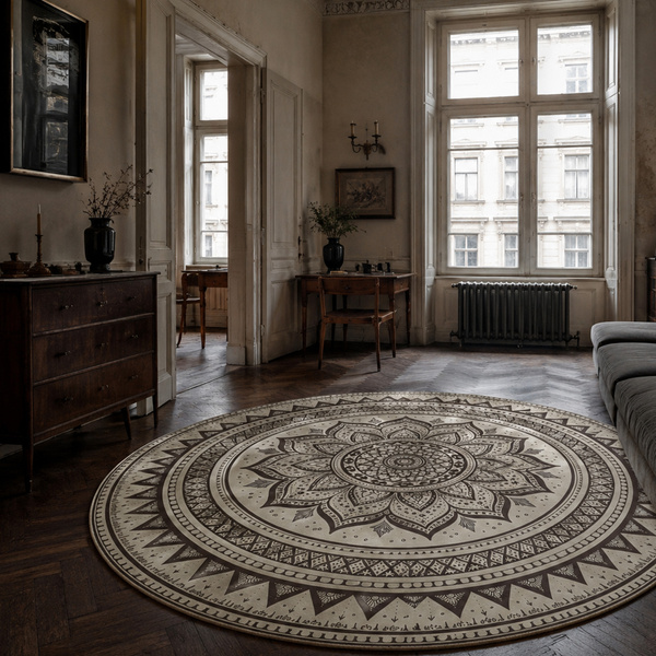 Dywan okrągły Mandala do salonu 100x100 orientalny NOVO antypoślizgowy