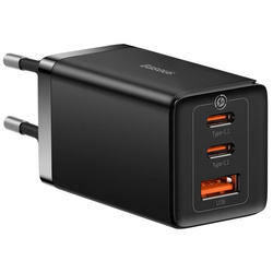 Rýchla nabíjačka sieťová GaN 2xUSB C 1xUSB 65W Baseus GaN5 Pro + kábel USB C USB C 100W, čierny