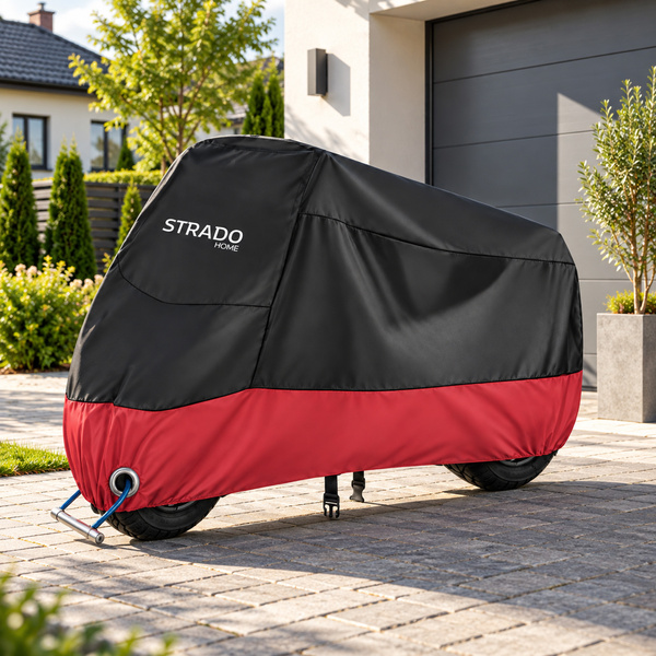 Pokrowiec na motocykl skuter 2 rowery 245x105x125 cm wodoodporny czarno-czerwony