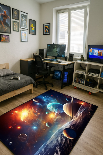 Dywan gamingowy 3D Kosmos 120x170 cm - nowoczesny wzór 3D do pokoju gracza