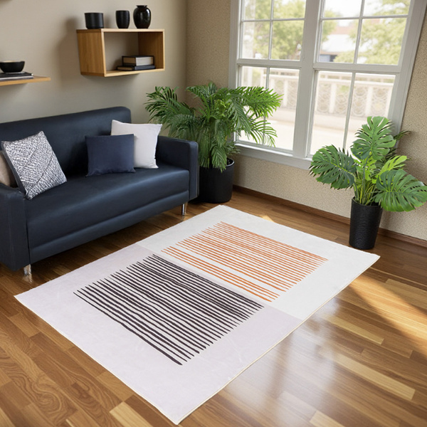 NOVO Strado modern carpet for living room delicate beige velvet pattern Sand Lines 120x160 cm