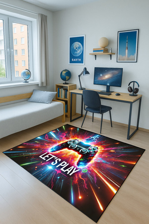 Dywan gamingowy 3D LET'S Play 100x150 cm - nowoczesny wzór 3D do pokoju gracza
