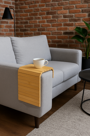 PODŁOKIETNIK na sofę kanapę podkładka nakładka elastyczna taca bambusowa, brązowy