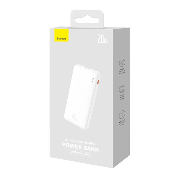 powerbank Baseus Airpow 20W 10000mAh z káblom Baseus Simple Series USB-A USB-C 30 cm, biely