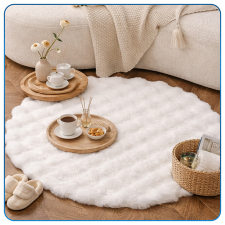 Dywan okrągły Rabbit Bubble 120 cm - miękki puszysty dywan do salonu i sypialni - biały