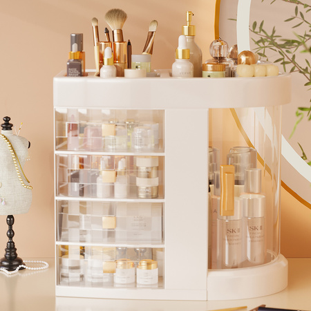 Organizer Maya clear casket for cosmetics and jewelry 4 drawers rotating lid elegant design