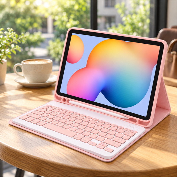 Puzdro s klávesnicou Bluetooth na Galaxy Tab S6 Lite 10, ružové - ochranné so stojanom