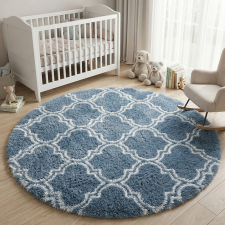 Dywan okrągły do salonu shaggy DECOR antypoślizgowy miękki puszysty 120x120, srebrny